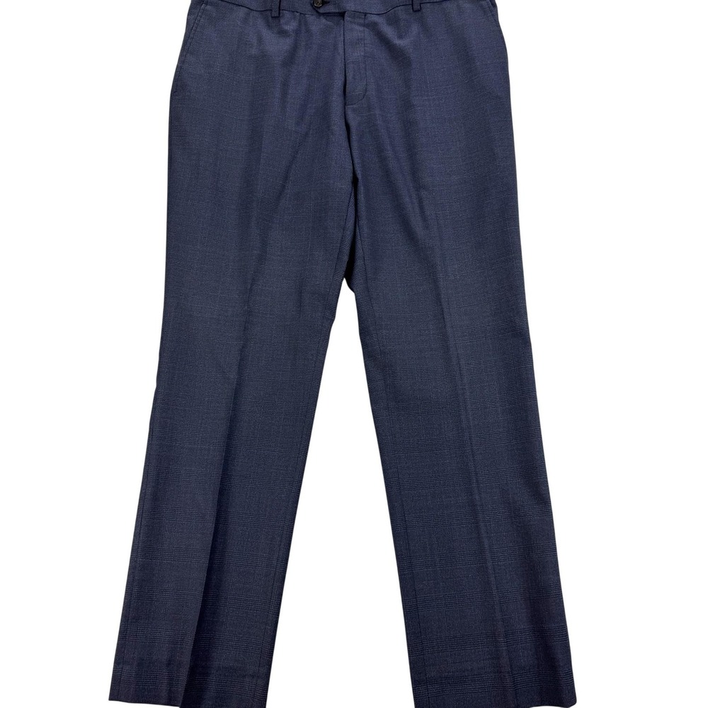 Spier & Mackay Dress Pants Mens 38x32 Blue Check Wool Flat Front Office Classic
